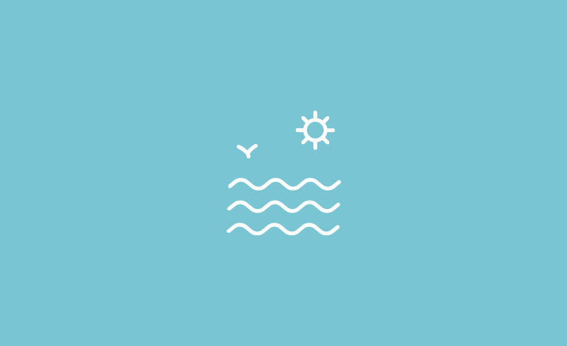 Bird flying over waves with sun icon with blue background