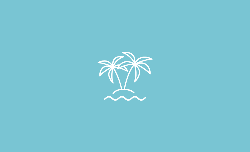 Palm tree on an island icon with a blue background