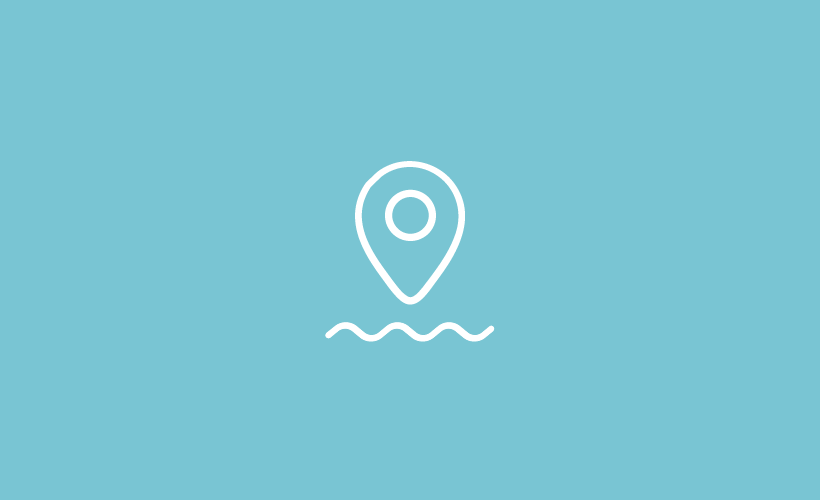 Pin sitting over a wave icon with a blue background