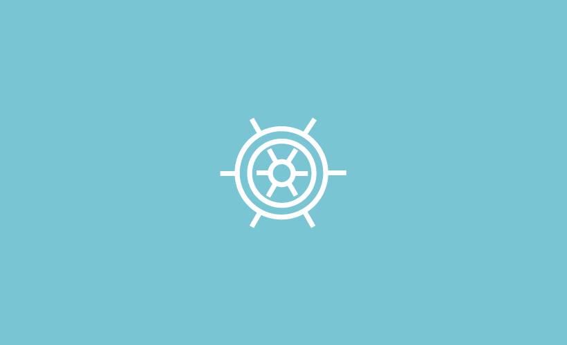 Ship steering wheel icon with a blue background