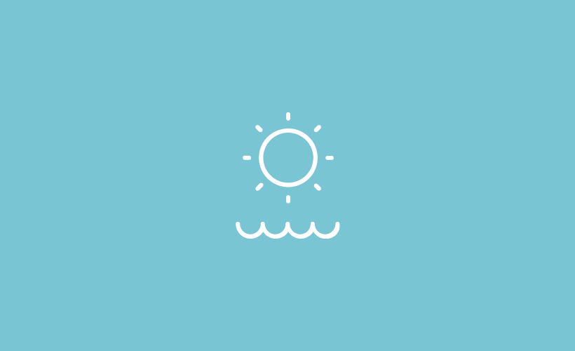 Sun over a wave icon with a blue background