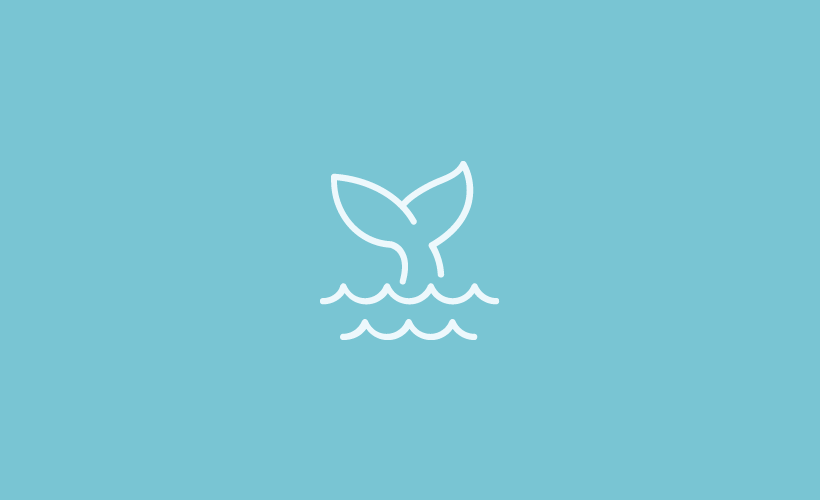 Whale tail icon with blue background